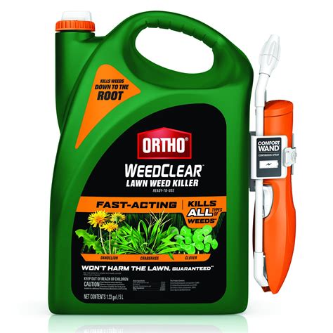 Ortho weed clear - DESCRIPTION. Ortho® WeedClear™ Lawn Weed Killer Ready-to-Use kills all types of weeds (as listed) without harming your lawn (when used as directed). The formula is rainproof in 1 hour and is fast-acting--you'll see results in just one application. It kills over 200 weeds down to the roots, including dandelion, chickweed, clover, crabgrass ... 